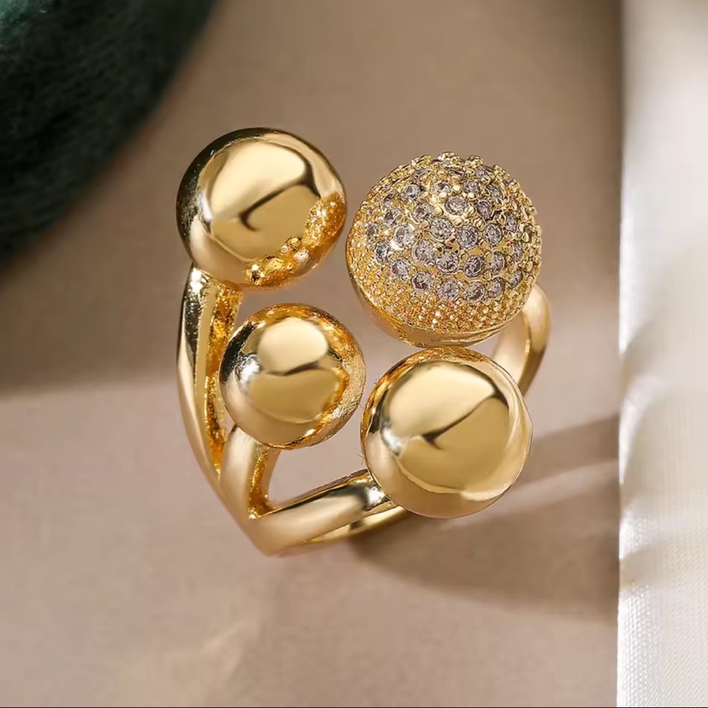 Ball Gold Multi-Sphere Pav Ring - image 2